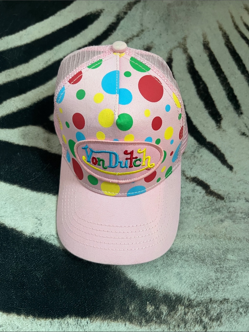 Von Dutch Pink Polka Dot Kids Cap with Multicolor Dots